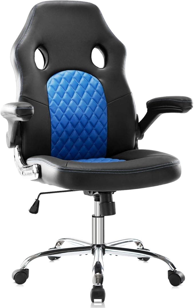 SMUG Gaming Chair Ergonomic Office Chair PU Leather Computer Chair High Back Desk Chair Adjustable Swivel Task Chair with Lumbar Support/Flip-up Armrests, Blue