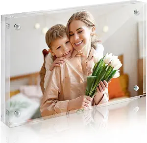 Photo Frames 4x6, Acrylic Picture Frames Double Sided Magnetic Clear, 1Pack | Clear Block Lucite Frames for Desk, Horizontal Vertical Display, Frameless Transparent for Wedding Gift Office Decor