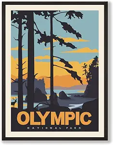 HerZii Prints OlympicNational Park Wall Art Vintage Posters & Prints Set, Vintage National Parks Poster, Nature Vintage Wall Art, Mountain Travel Decor National Park Posters (12x16 UNFRAMED)