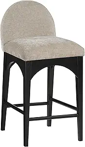 Meridian Furniture 392Beige-C Waldorf Collection Art Deco Stool with Soft Beige Chenille Fabric, Solid Ash Wood, Black Finish, Counter Height Stool, 18" W x 20" D x 37" H, Beige