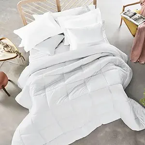 Lux 100% Cotton Comforter, 200 Thread Count, Soft Satin Finish (White, King)