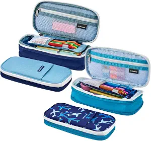 It's Academic Expanding Pencil Case, Portable Pouch for Office & School Supplies, Travel Organizer Bag, Compact, High Capacity, Jet Design, 2-Pack, Dark Blue/Light Blue (24362-JTBL-2PK)