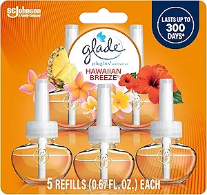 Glade PlugIns Refills Air Freshener, Scented and Essential Oils for Home and Bathroom, Hawaiian Breeze, 3.35 Fl Oz, 5 Count