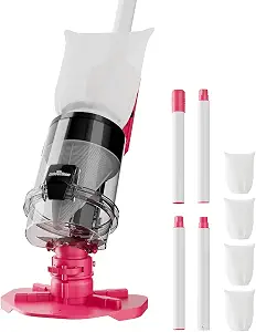 Cordless Pool Vacuum with Telescopic Pole, Powerful 30 GPM Suction, Advanced Dual Filtration, Replaceable Battery, 1H Runtime, Handheld Pool Cleaner for Above Ground and Inground Pools, Pink