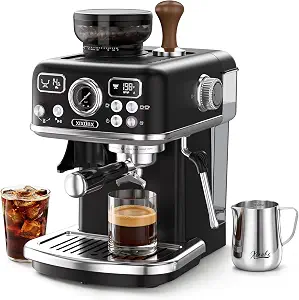XIXUBX Espresso Machine with Grinder, PID & Programmable Settings, Black | 20-bar pump, cold coffee mode, 51mm portafilter, adjustable steam, 60 oz tank and milk pitcher for hot and iced drinks