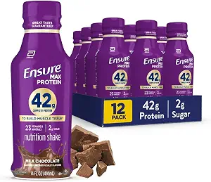 Ensure Max Protein Shake | 42g Complete Protein | Milk Chocolate | Ready to Drink | High Protein | 23 Vitamins & Minerals | 2g Sugar | 14 fl oz, 12 Pack