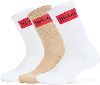 HUGO Men's 3-pack Red Logo Design Quarter Ribbed Socks
