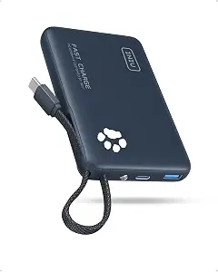INIU 45W Fast Charging Tablet Portable Charger, Smaller 10000mAh Power Bank | Flight-Safe, Built-in USB C Cable, Flashlight, Battery Phone Pack for Tablet, iPad, iPhone 17 16, Samsung S26 etc, Blue
