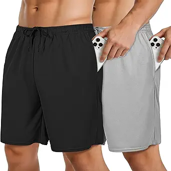 Mens Athletic Basketball Shorts Mesh Casual Elastic Waist Drawstring Quick Dry Workout Shorts with Pockets 2-Pack