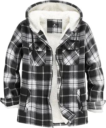JACKETOWN Mens Flannel Hoodies Plaid Hoodies Winter Zip Up Fleece Jacket Sherpa Fleece Lined Warm Flannel Jacket Coat