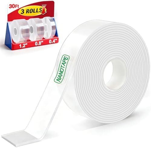 3 Rolls Double Sided Tape Heavy Duty - Total 30FT, Extra Strong Nano Tape Adhesive Strips Filament Tape, Clear Mounting Tape Removable Two Sided Adhesive Tape for Walls, Posters, Rug, Picture Hanging