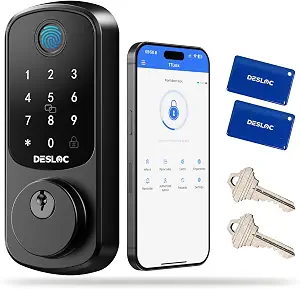 DESLOC B200 Fingerprint Smart Lock with Keypad, App Control, Auto Lock | Fingerprint unlock, Bluetooth app control, auto lock, BHMA Grade 3 security, easy DIY installation.