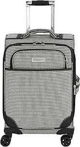 London Fog Cambridge 20" Expandable Spinner Carry-on Softside Suitcase with Laptop Compartment, Black White Houndstooth