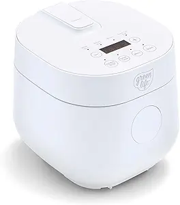 GreenLife Digital Rice & Beans Cooker, 2-Cups Uncooked/4-Cups Cooked, Removable Nonstick Ceramic PFAS-Free Pot, One-Touch Presets, Oats, Quinoa, Brown Rice, Auto Keep Warm, Fuzzy Logic Tech, 1.5 QT, White