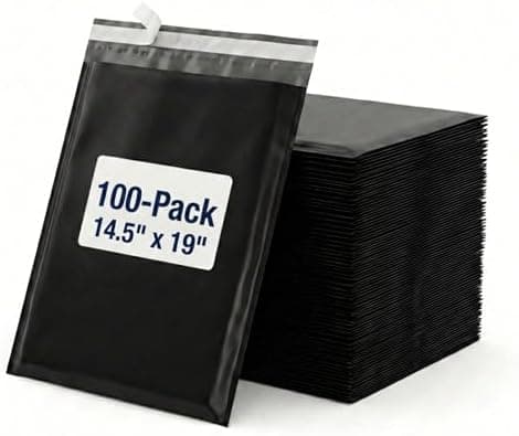 Box USA Shipping Bags 14½" x 19" (100-Pack) Black - Large Heavy Duty Self-Adhesive Envelope Poly Mailers for Packing, Secure Shipping, & Small Business Mailing