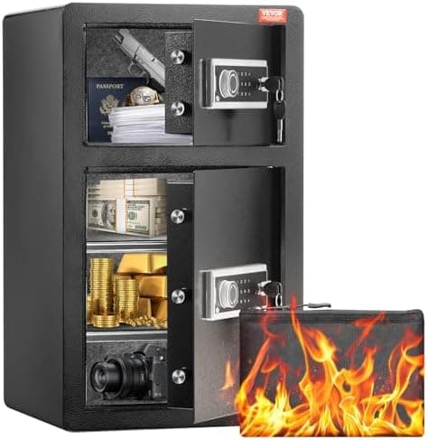 VEVOR Double Doors 4.5 cu.ft Safe Box with Key Lock & Password, Safe Lock Box with Fireproof Bag, Key Rack, LED Light and 2 Height Adjustable and Removable Divider for Money, Documents, Jewelry and Va