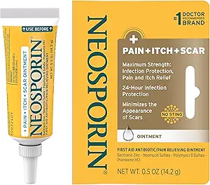 Neosporin + Pain, Itch & Scar, First Aid Triple Antibiotic Ointment for Infection Protection and Wound Care with Maximum Strength Pain and Itch Relief, Helps Minimize The Appearance of Scars, .5 oz