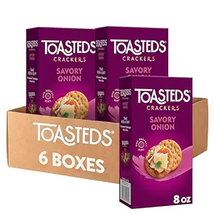 Toasteds Crackers, Lunch Snacks, Party Snacks, Savory Onion (6 Boxes)