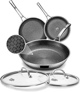 Pans set Nonstick,8/10/12-Inch Stainless Steel Skillet,Frying Pan with Lid