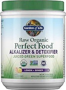 Garden of Life Raw Organic Perfect Food Alkalizer and Detoxifier, Lemon Ginger Flavored Superfood Powder Supplement, 30 Servings