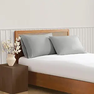 TRULY SOFT Green Solid Grey Standard Pillowcase Pair, Solid Color Themed, Oeko-TEX Certified Confidence