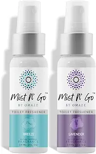 Mist N’ Go by Omaze Travel Bathroom Spray for Toilet Spray Odor Eliminator - Travel Toilet Spray for Bathroom Air Freshener Spray for Bathroom Deodorizer - Popular Mix, Regular Size (2oz x2)