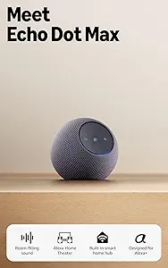 Amazon Echo Dot Max (newest model), Alexa speaker with room-filling sound and nearly 3x bass, Great for living rooms and medium-sized spaces, Designed for Alexa+, Graphite