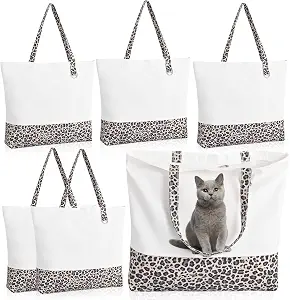6-Pack Canvas Tote Bags with Zipper, Large Grocery Tote, Leopard Print