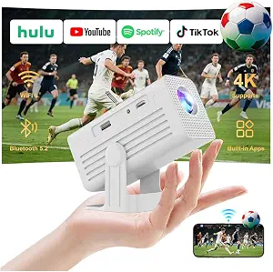 [Smart Projector with Apps] 4K Supported Mini Projector with Wifi and Bluetooth, XENPONAD Movie Projector for Bedroom Celling Camping & Outdoor Use, Portable Projector with Speaker, Auto Keystone