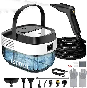 Granarbol Steam Cleaner, 2500W 1.6L Handheld Steamer for Home Car Cleaning | 10s Heat-up, 19pcs Accessories, 3 Levels, Chemical-free Cleaning for Kitchen, Floor, Bathroom, Car Interior, Black & White