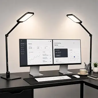 NS LED Desk Lamp 2 Pack for Home Office, Desk Lamp with Webcam Light for Video Calls, Dimmable 3000K-6500K Desk Light with Remote, Timer, Memory, Adjustable Swing Arm, CRI95+