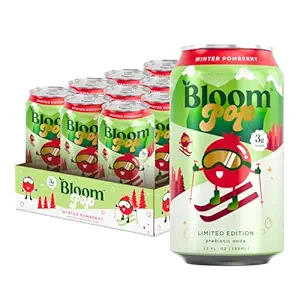 Bloom Pop Prebiotic Soda 12 Pack, Winter Pomberry Flavor, 12oz Cans | Prebiotic Soda for Gut Health, Low Calorie Soda, No Caffeine, Healthy Soft Drink Alternative