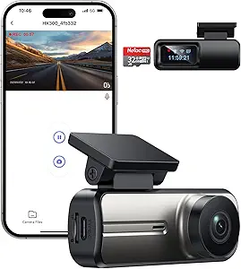 Dash Cam Front, WiFi FHD 1080P Car Camera with 32G SD Card, Mini Dash cam for Cars with Night Vision, WDR, 160° Wide Angle, Loop Recording, G-Sensor, APP, 24 Hours Parking Mode Supports
