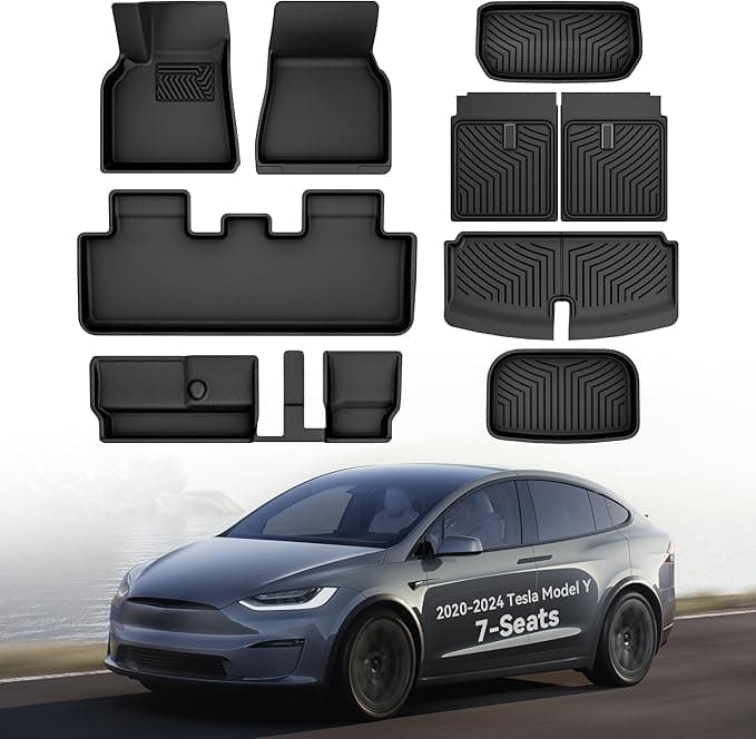 OEDRO Floor Mats Fit for Tesla Model Y 2025-2020 7-Seat, Fit for Model Y All Weather TPE Cargo Liner Cargo Trunk Model Y Accessories, Black