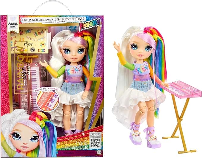 Rainbow High Jr High Rock Band - Amaya, Rainbow 9” Fashion Doll with Keyboard, Customize with Stickers, Posable, Great Toy Gift for Kids Ages 4+