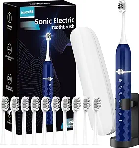 Sonic Electric Toothbrush Set, Equipped with 10 Brush Heads and Travel case, IPX8 Waterproof, 2-Minute Timer, 42000 High-Frequency Vibrations, 5 Modes, The First Choice for Gift Giving, Dark Blue