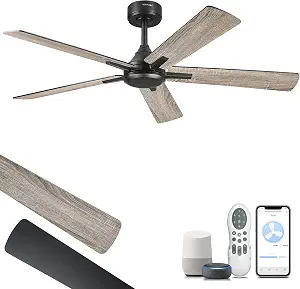 YOUKAIN 52 Inch Smart Ceiling Fan Without Lights, Black Modern Ceiling Fan with Remote & APP Control, Reversible Blades, Indoor Outdoor Ceiling Fan for Bedroom Living Room, 52-YJ812-BK-NL
