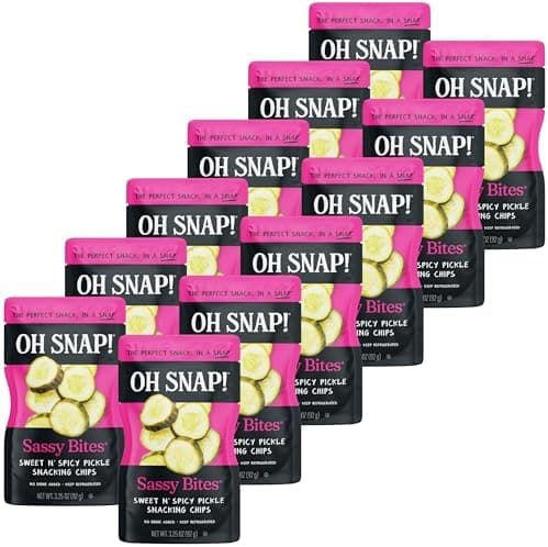 OH SNAP! Sassy Bites (12 Pack) - Sweet Pickle Bites With A Little Kick - Fresh Packed Ready to Eat Sweet & Spicy Pickle - Gluten-Free, Fat-Free, Non-GMO Veggies - Delicious & Healthy Snack