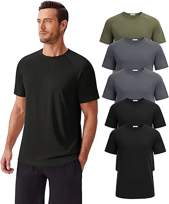 PINSPARK 1/5 Pack Workout Shirts for Men Short Sleeve Moisture Wicking Athletic Gym Tshirts Multipack Casual Plain Tees