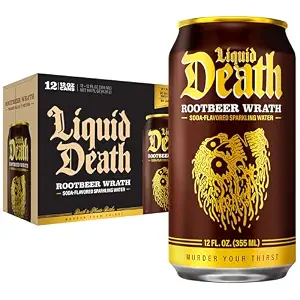 Liquid Death Soda-Flavored Sparkling Water - Rootbeer Wrath, Less Sugar*, Huge Flavor, No Caffeine, No Artificial Sweeteners, 12 Fl Oz (Pack of 12)