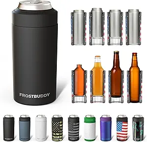 Frost Buddy Universal Can Cooler - Fits All - For Regular 12 & 16 oz or Slim-Size Bottles - Insulated Double-Walled Stainless Steel (MatteBlack)