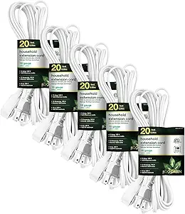 GoGreen Power Inc. (G-24720-5) 16/2 20' Household Extension Cord, 3 Outlets, White, 20ft, 5 Pack