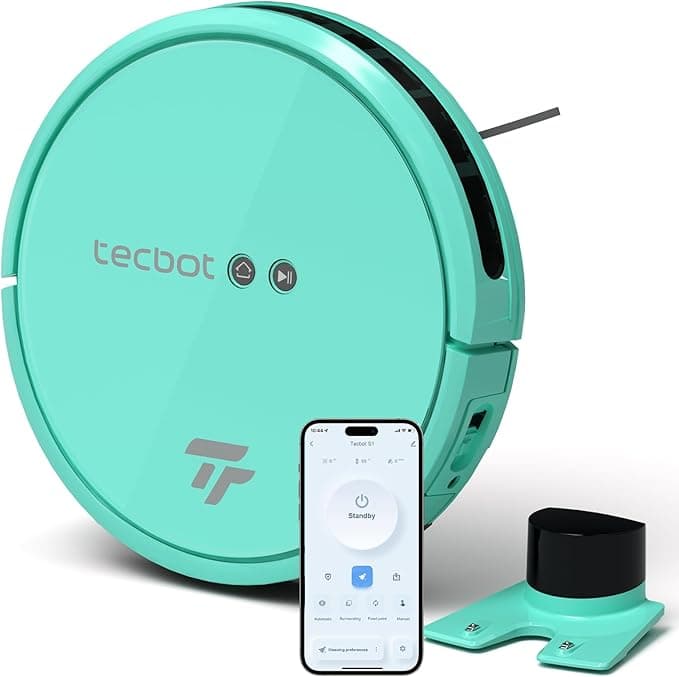 TECBOT S1 Robot Vacuum Cleaner Slim 120Mins Runtime 2-in-1 Robot Sweeping or Mopping Self-Charging WiFi&amp;App&amp;Remote Control Robotic Vacuum Cleaner for Home Pet Hair Hard Floors,Blue