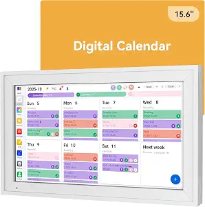 Yofidra 15.6" Digital Calendar, Smart Electronic Calendar with Chore Photo Meal Reward To-do Chart, Wall & Desk Planner for Family Schedule, Wifi Interactive Touchscreen Display with Stand, White, 64GB