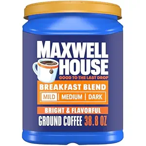 Maxwell House Breakfast Blend Mild Roast Ground Coffee, 38.8 oz Canister