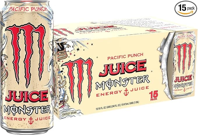 Monster Energy Juice Monster Pacific Punch, Energy + Juice, Energy Drink, 16 Ounce (Pack of 15)