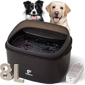 Dog Water Fountain for Large Dogs, 2.1Gal/8L Dog Water Bowl Dispenser, No Spill Automatic Pet Water Fountain for Dogs Cats Multiple Pets with Ultra Quiet Pump, 3 Filter Replacement, Black