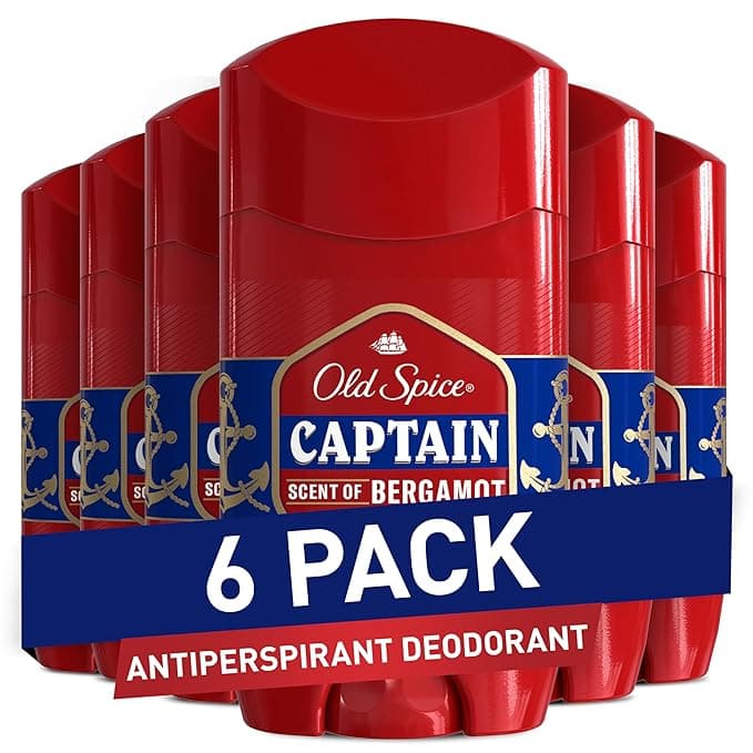 Old Spice Antiperspirant Deodorant for Men, 24/7 Sweat &amp; Odor Protection, 24/7 Lasting Freshness, Invisible Solid, Captain with Bergamot Scent, 2.6 oz (Pack of 6)