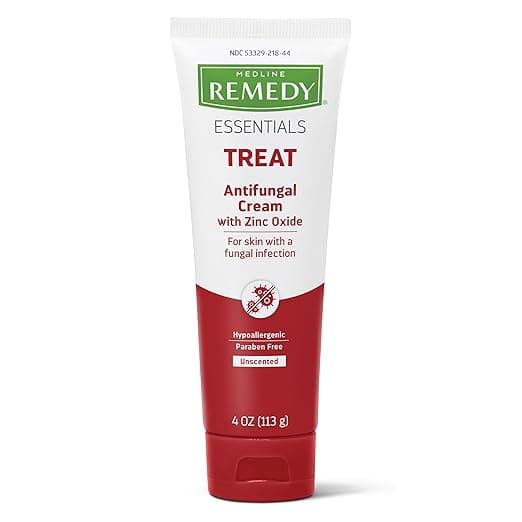 Medline Remedy Essentials Antifungal Cream with Zinc Oxide, Hypoallergenic, For Common Fungal Infections, Ring Worm, and Athlete's Foot - 4 oz., 12 Count
