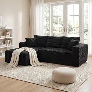 92.5" Modular Sectional Sofa, L-Shaped Cloud Couch with Deep Seats and Chaise, Upholstered Corduroy Boneless Couch for Living Room Small Space, No Need Assembly - Black(Left Facing Chaise)
